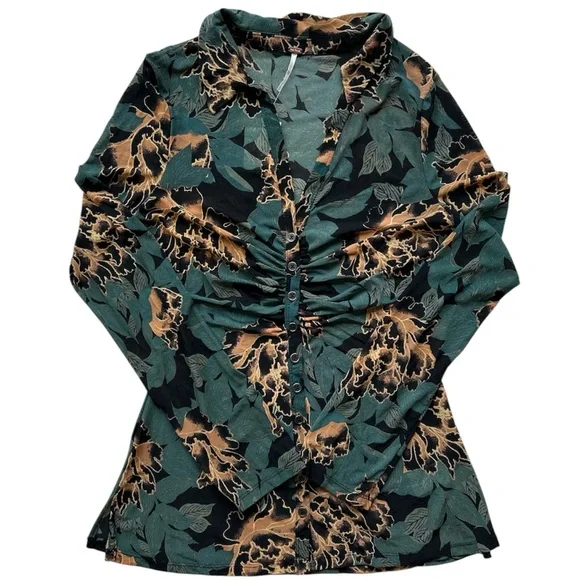 Free People Lucky Shirtee Button-Up Shirt in Black Bloom, Size Large NWT - Picture 4 of 8